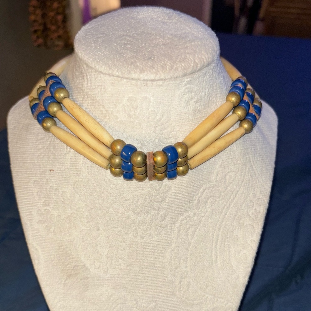 Native American bone/lapis choker necklace